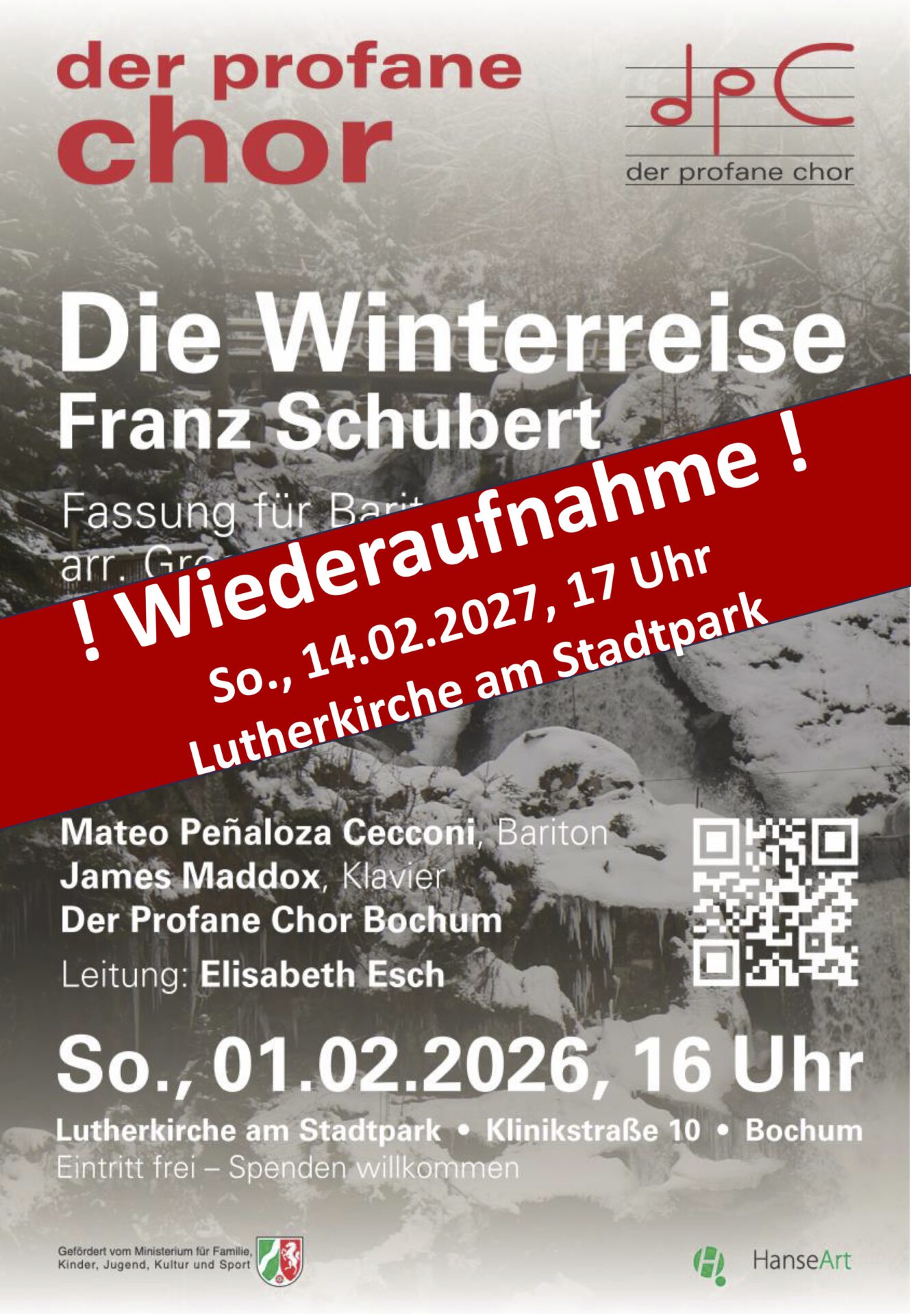 Plakat Winterreise mit Banner Wiederaufnahme Plakat Winterreise mit Banner Wiederaufnahme